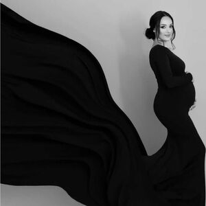 Anyuta Couture Black Long Sleeve Gown w/ Dramatic Train
